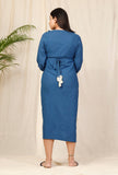Blue Ruffled Hand-Embroidered Dress