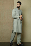 Set of 2:Grey Cotton Kurta with Yoke and Pyjama