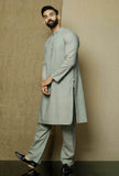 Set of 2:Grey Cotton Kurta with Yoke and Pyjama