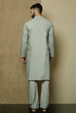 Set of 2:Grey Cotton Kurta with Yoke and Pyjama
