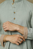 Set of 2:Grey Cotton Kurta with Yoke and Pyjama