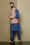 Set of 3:Ocean Blue Side Placket  Kurta and Pyjama with Muted Lavender Nehru Jacket