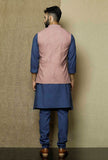 Set of 3:Ocean Blue Side Placket  Kurta and Pyjama with Muted Lavender Nehru Jacket