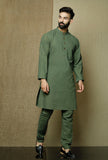 Set of 2:Moss Green Cotton Cambric Kurta and Pyjama