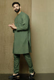 Set of 2:Moss Green Cotton Cambric Kurta and Pyjama