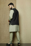 Set of 3: Sage  Cotton Kurta and Pyjama with Onyx Nehru Jacket