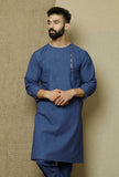 Ocean Blue Side Placket  Cotton Kurta