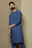 Ocean Blue Side Placket  Cotton Kurta