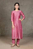 Set of 3- Purple Chanderi Kurta, Pallazo and Organza Dupatta