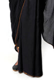 Set of 3: Black Plain Saree And Black Handblock Blouse and Handcrafted Kutch Work Belt