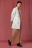 Set of 2: Pastel Brown Plain Linen Gathers Slip with Whiteblock Printed Overcoat