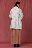 Set of 2: Pastel Brown Plain Linen Gathers Slip with Whiteblock Printed Overcoat