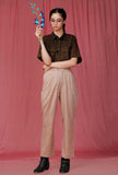 Set of 2: Olive Green Plain Linen Pocket Shirt with Brown Plain Linen Pant