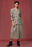 Set of 3: Brown Plain Linen Top with Moss Green Handblock overcoat with Linen Green skirt
