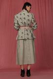 Set of 3: Brown Plain Linen Top with Moss Green Handblock overcoat with Linen Green skirt