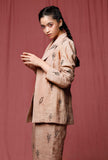 Pastel Brown Handblock Printed Linen Overcoat