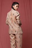 Pastel Brown Handblock Printed Linen Overcoat