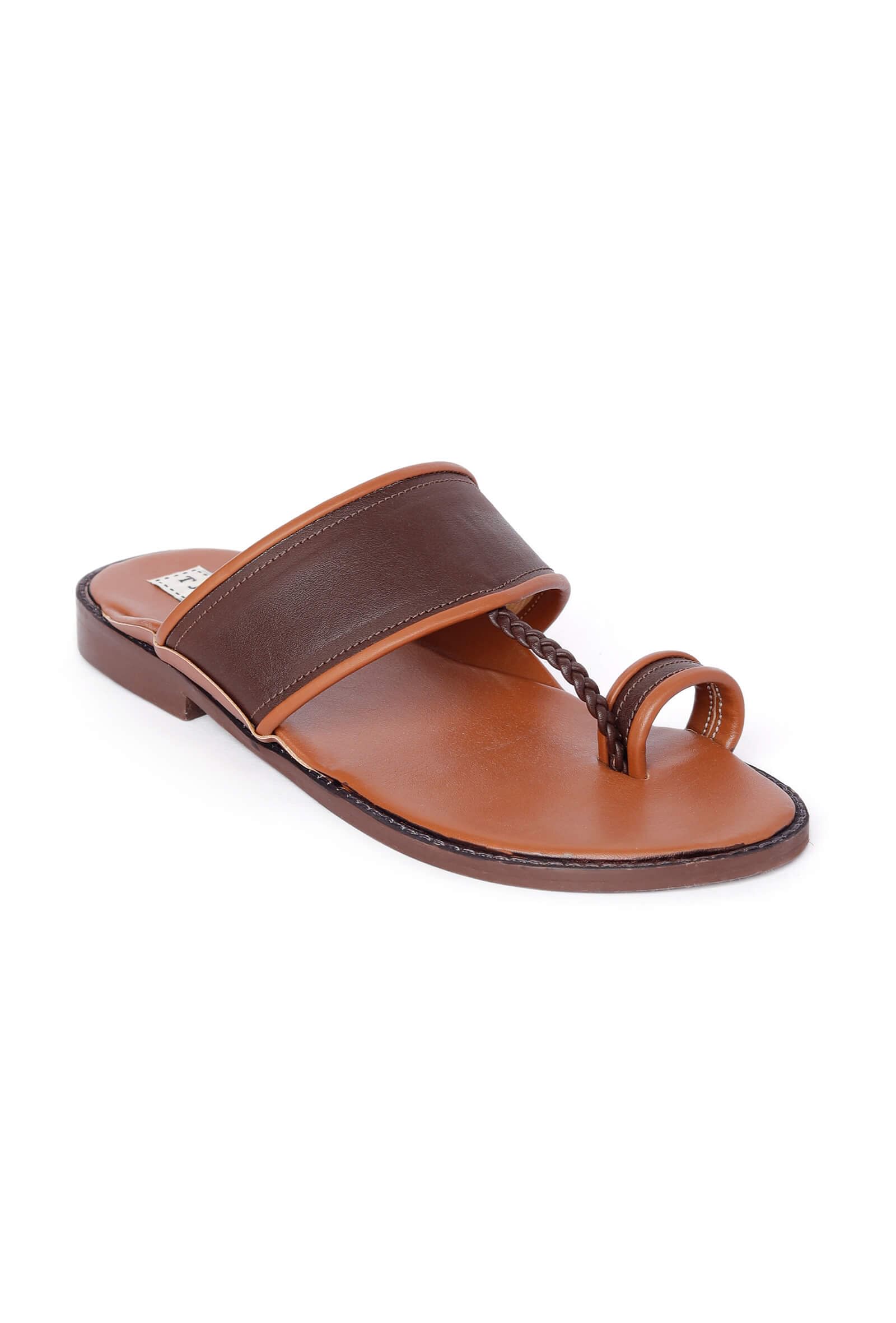 Mocha Contrast Handcrafted Cruelty-Free Leather Kolhapuri Inspired Chappals