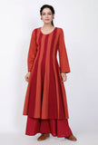 Set of 3: Crimson Red Contrast Anarkali and Pallazo With Dupatta