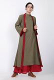 Set of 3: Mehandi Green Halter Neck Kurta with Maroon Pallazo and Stole