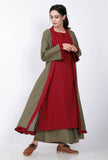 Mehandi Green Cape With Maroon Frills