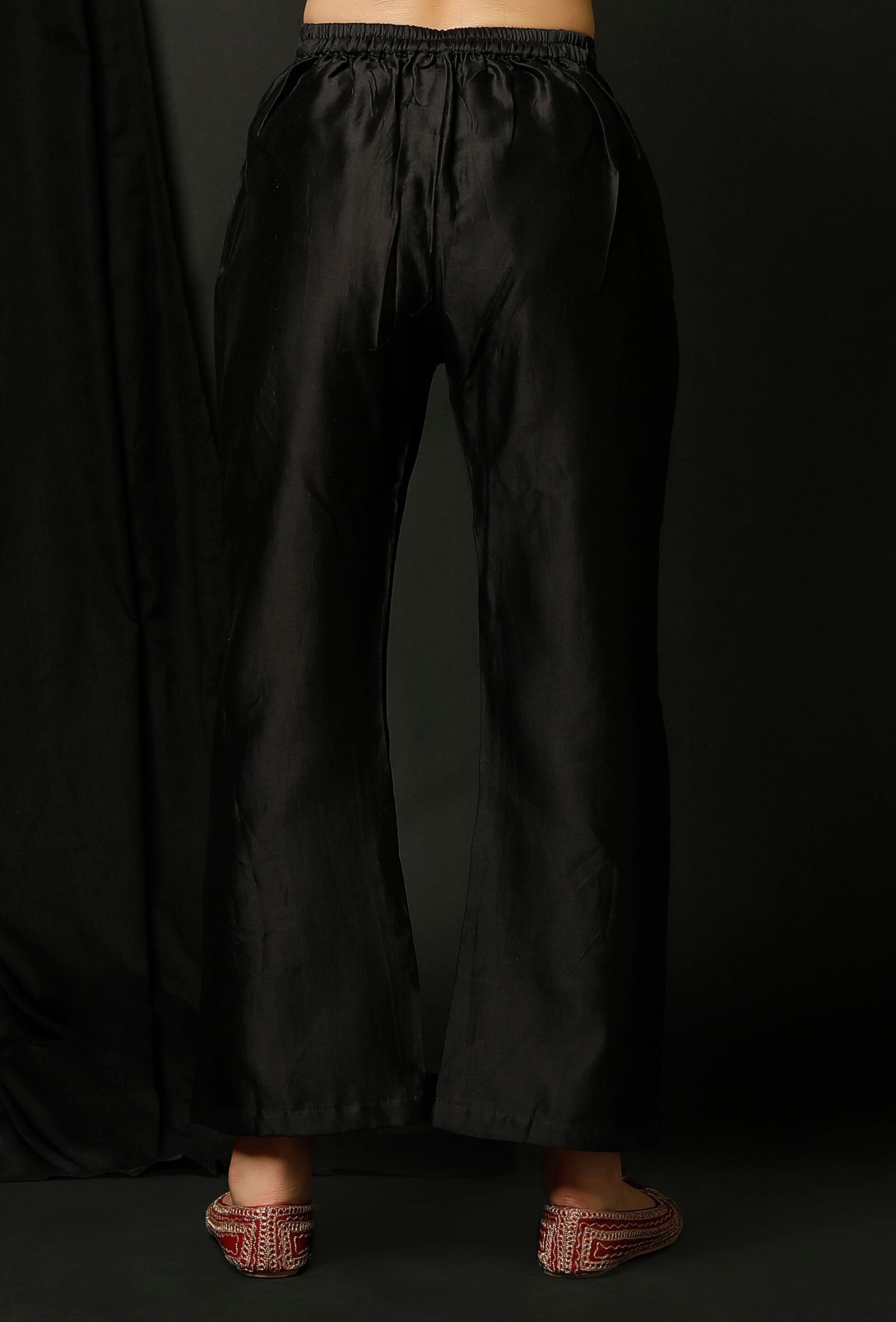 Black Raw Silk Pants