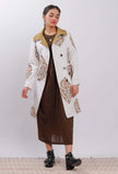 Off White Floral Handblock Printed Trench Coat