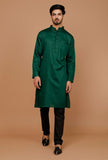Set of 2:Pine Green Cotton Satin Kurta and Pyjama
