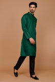 Set of 2:Pine Green Cotton Satin Kurta and Pyjama