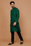 Set of 2:Pine Green Cotton Satin Kurta and Pyjama