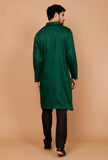 Set of 2:Pine Green Cotton Satin Kurta and Pyjama