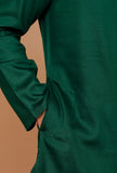 Set of 2:Pine Green Cotton Satin Kurta and Pyjama
