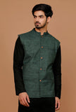Pine Green Matka Silk Nehru Jacket