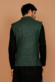 Pine Green Matka Silk Nehru Jacket