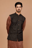 Black Matka Silk Nehru Jacket
