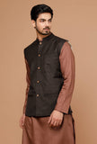 Black Matka Silk Nehru Jacket