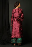 Set of 3 : Wine Velvet Gota Phiran With Bottle Green Velvet Pallazo and Color Block Velvet Odhani