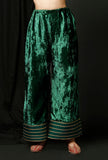 Set of 3 : Wine Velvet Gota Phiran With Bottle Green Velvet Pallazo and Color Block Velvet Odhani