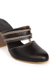 Black Chandini Braided Block Heels