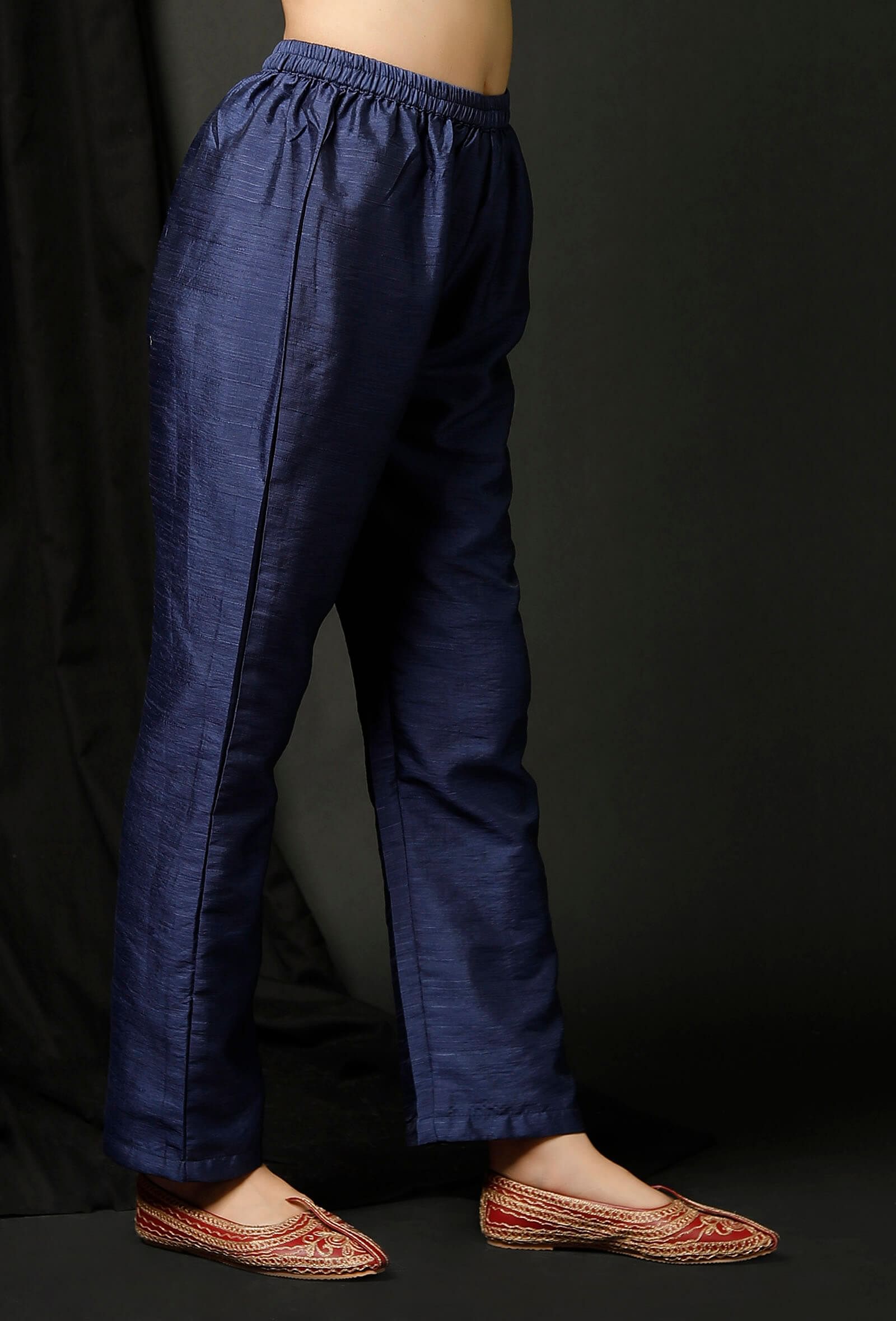Blue Raw Silk Pants