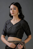 Black Raw Silk Block Printed Blouse