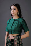 Bottle Green Raw Silk Plain Blouse
