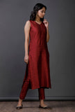 Maroon Raw Silk Zari Crochet Detailed Kurta