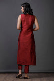 Maroon Raw Silk Zari Crochet Detailed Kurta