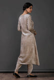 Grey Velvet front yoke lace embroidered kurta