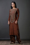 Brown Raw Silk  stripes block printed Kurta