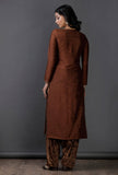 Brown Raw Silk  stripes block printed Kurta