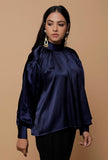 Blue Satin Bishop Sleeves Shirt