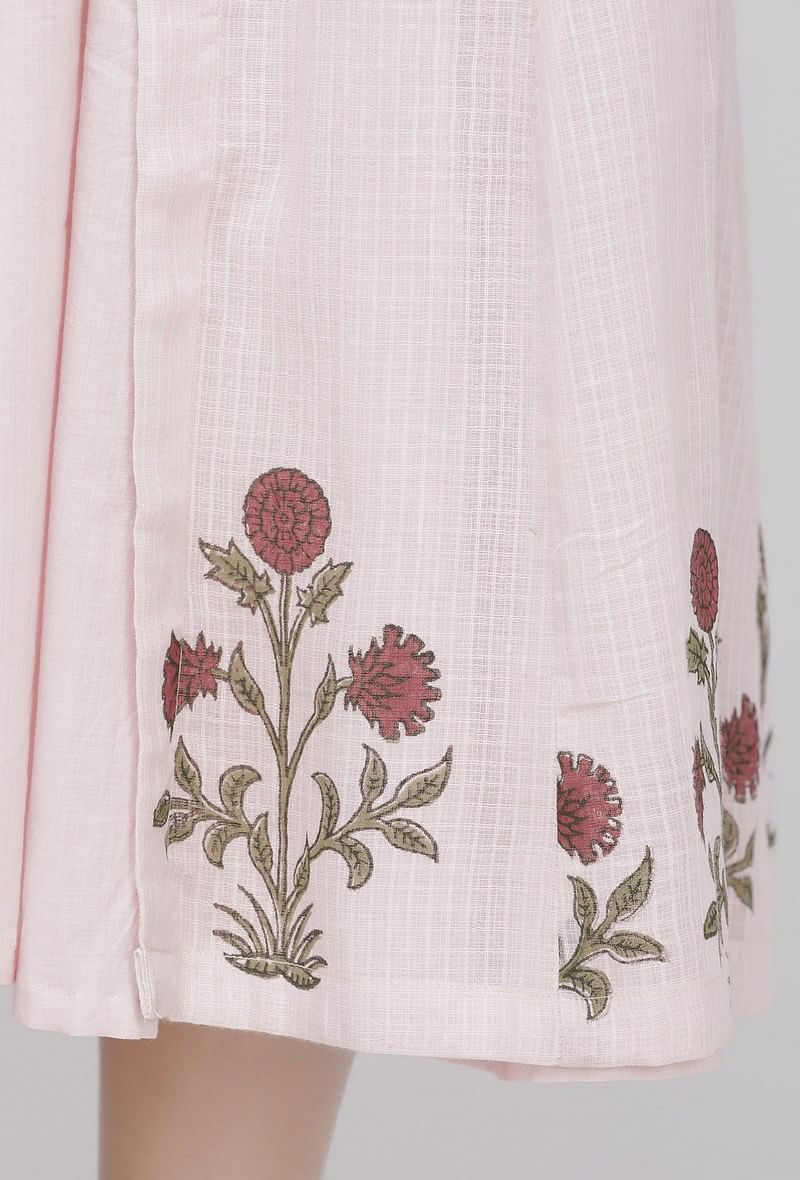 Set of 2: Pink Kalidar Cotton Plain Kurta with Hand-Block Printed Kota  Cape