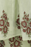 Set of 3: Light Green Kota Kalidaar Hand-Block Printed  Kurta Paired with Cotton Palazzo and  Hand-Block Printed Kota Dupatta